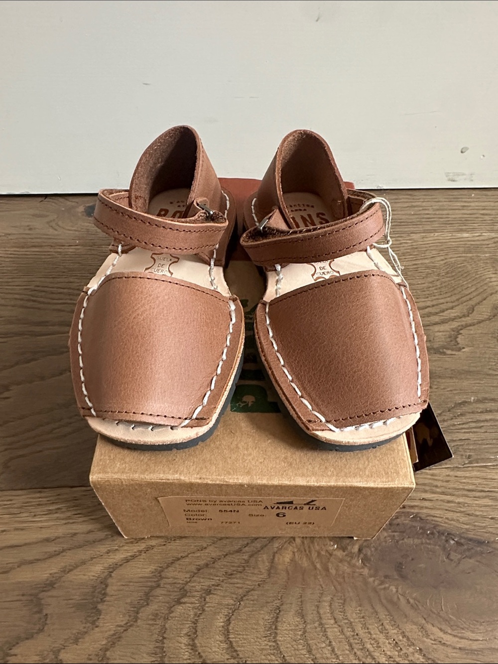 Kids Tan Leather Hook-and-Loop Sandals